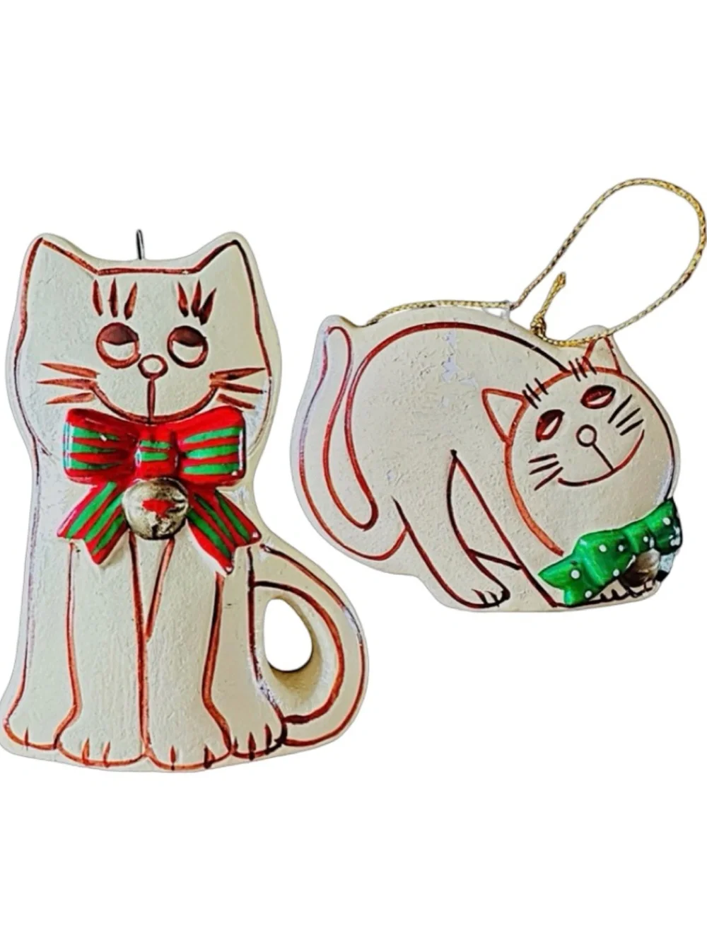 ENESCO Vintage Ceramic Christmas Kitten Ornament (pair of 2) Cream Hand Painted